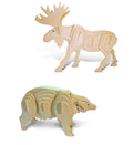Puzzled Bundle of Moose and Black Bear Wooden 3D Puzzle Construction Kits, Fun Unique & Educational DIY Wild Animals Toys Assemble Model Unfinished Wood Craft Hobby Puzzles to Build & Paint - 2 Pack