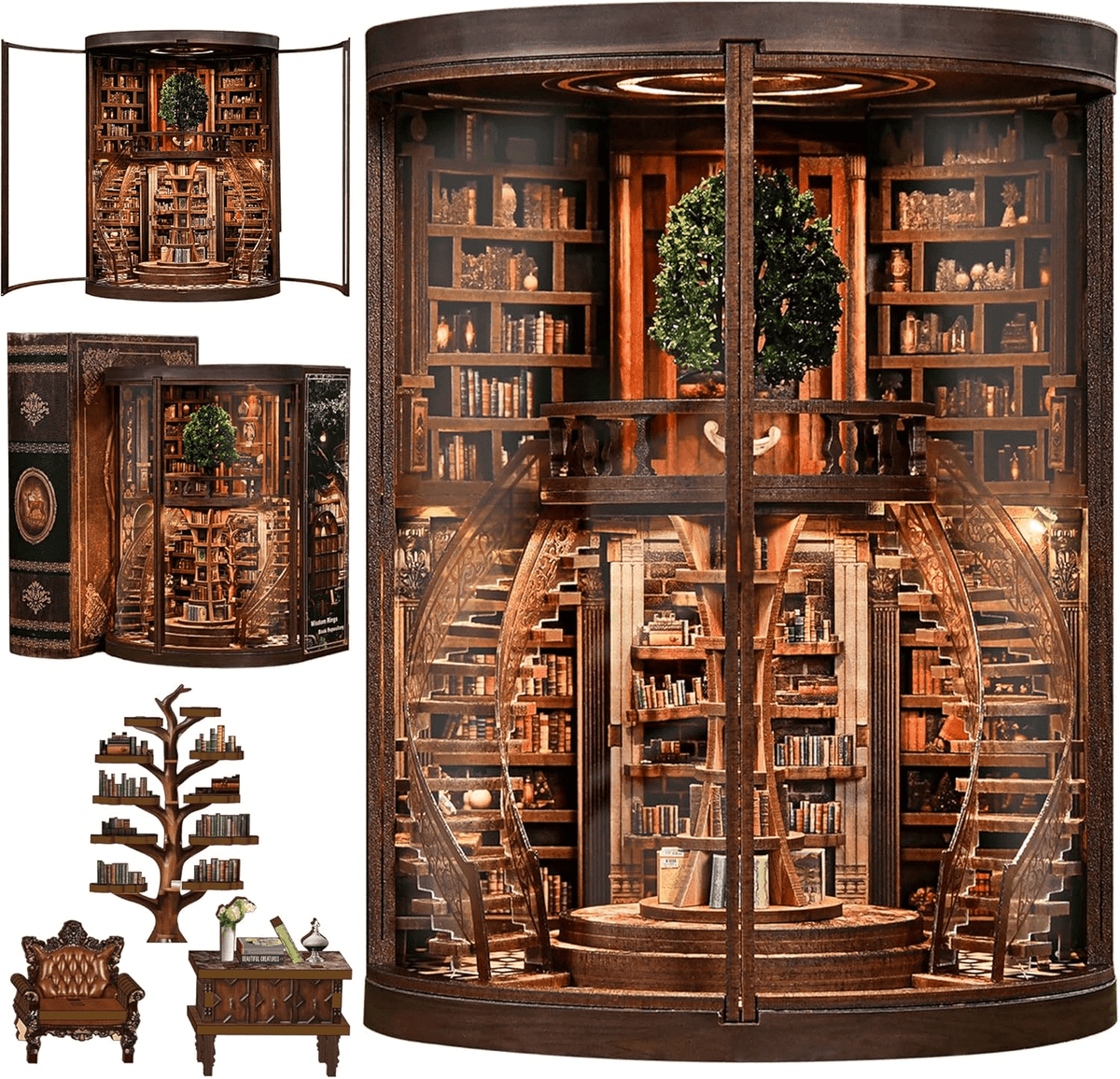 Qissep Book Nook Kit, Miniature House Kit, Exquisite Design 3D Wooden Puzzle, DIY Crafts for Adults, Desktop Decorative Model Ornament, Birthday Gift for Family and Friends