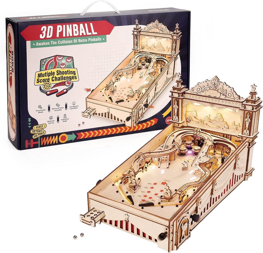 Robotime Pinball Machine Diy Kit, Wooden 3D Puzzles for Adults, Pinball Game, 482 Pieces
