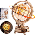 Robotime Illuminated Rotating Globe Wood 3D Puzzle with Night Light, Creative Gift For Adults & Teens 14+, 185 Pieces