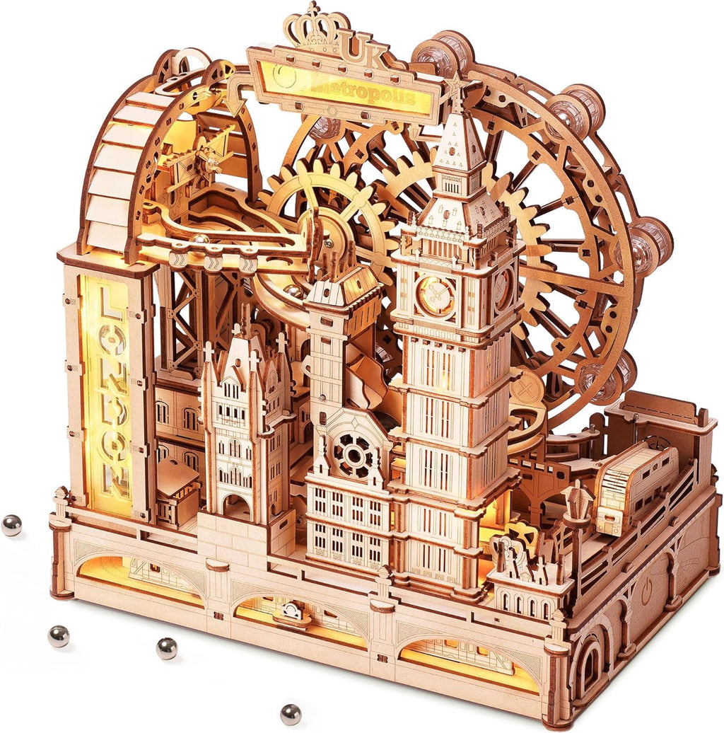 Robotime 3D Wooden Puzzles for Adults , 431-Piece Marble Run Building Kit with LED - Marble Travel London
