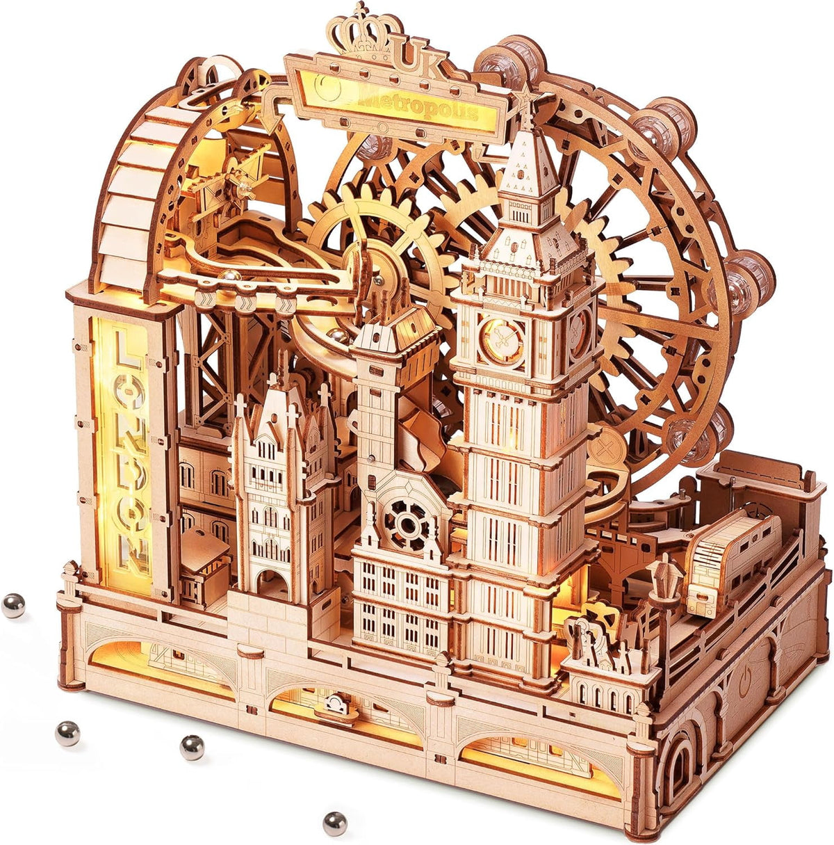 Robotime 3D Wooden Puzzles for Adults , 431-Piece Marble Run Building Kit with LED - Marble Travel London