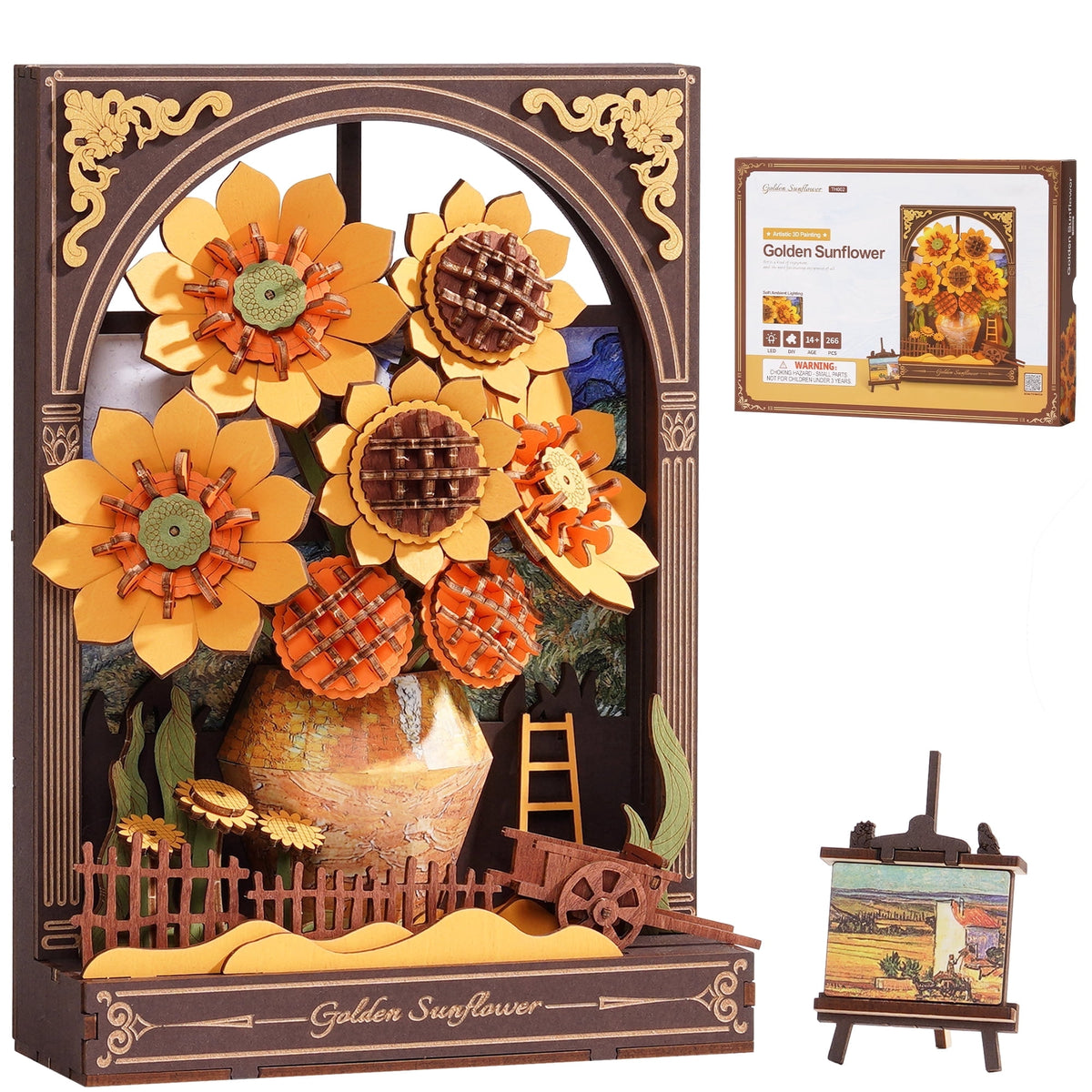ROBOTIME Water Lily 3D Puzzle Building Set with LED, Wooden Flower Model Craft Kits for Adults to Build, Hangable DIY Construction Art Painting Wall Decor, Gifts for Adults Teens