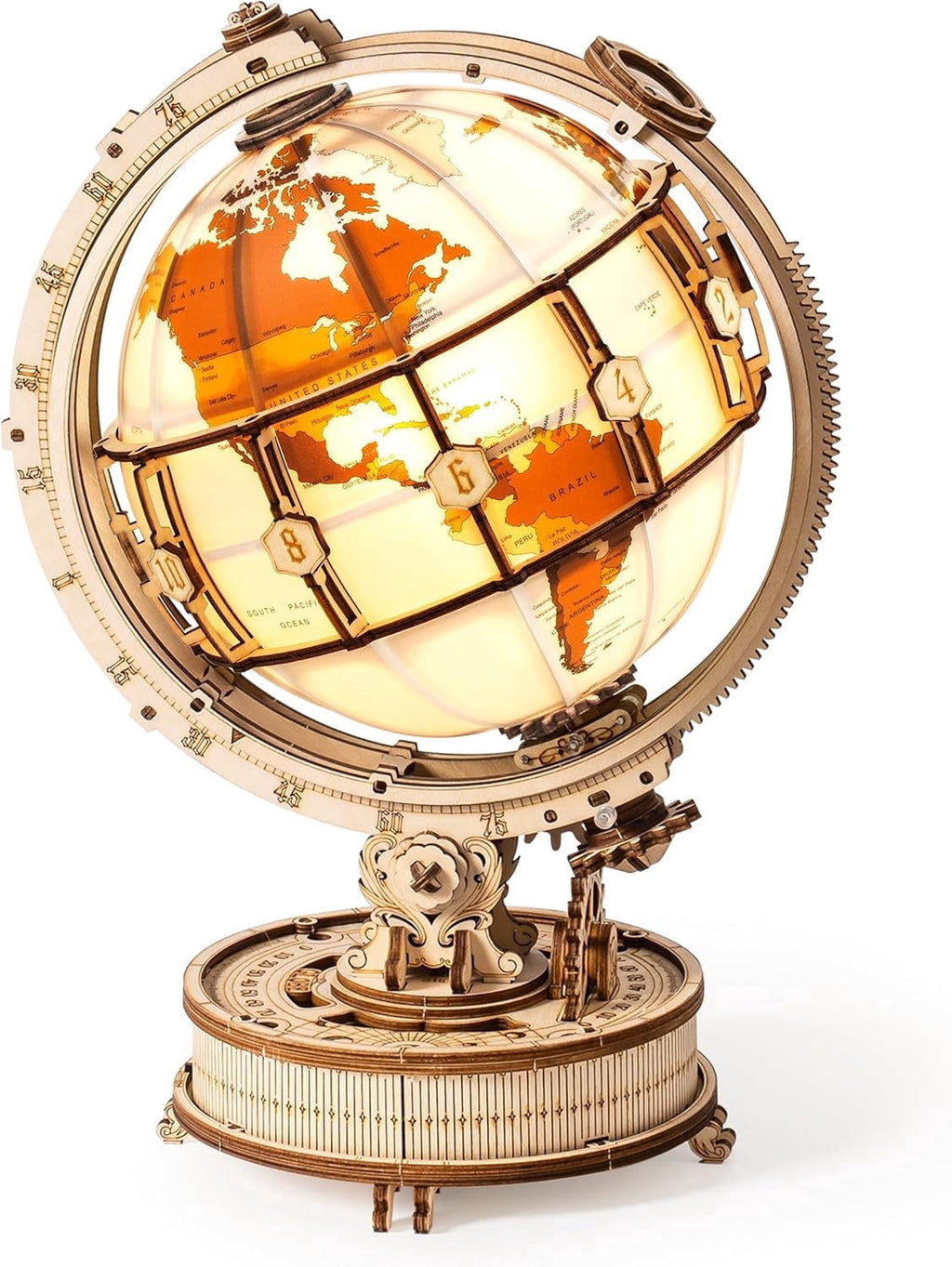 Robotime Luminous Globe Wood 3D Puzzle with Night Light, Creative Gift for Adults & Teens 14+, 180 Pieces
