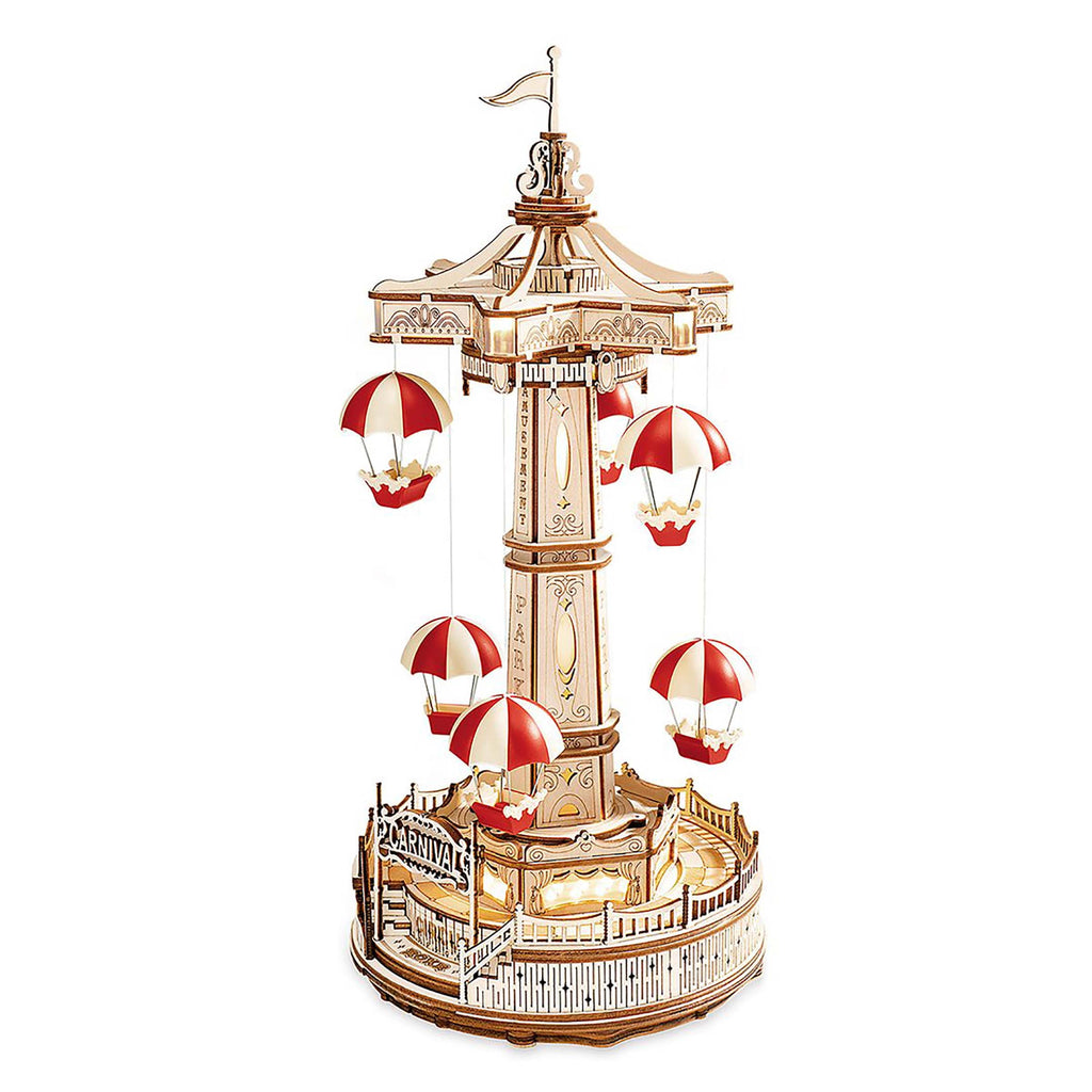 ROKR 184Pieces 3D Wooden Puzzle Parachute Tower DIY Music Box Gift for Birthday Children Adult