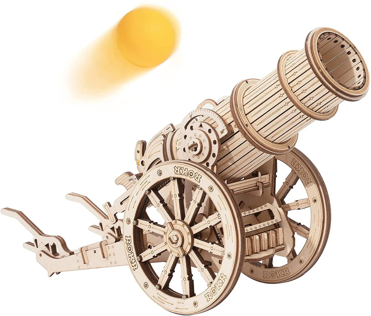 ROKR 3D Wooden Puzzle 158 Pieces Diy Model Toys Medieval Wheeled Cannon Brain Teaser Gift for Kids