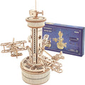 ROKR 3D Wooden Puzzle Mechanical Music Box,DIY Aircraft Model Kits to Build,Best Toy Gift for Kids Adults on Birthday,Decoration for Room(AMK41 Airplane Control Tower)