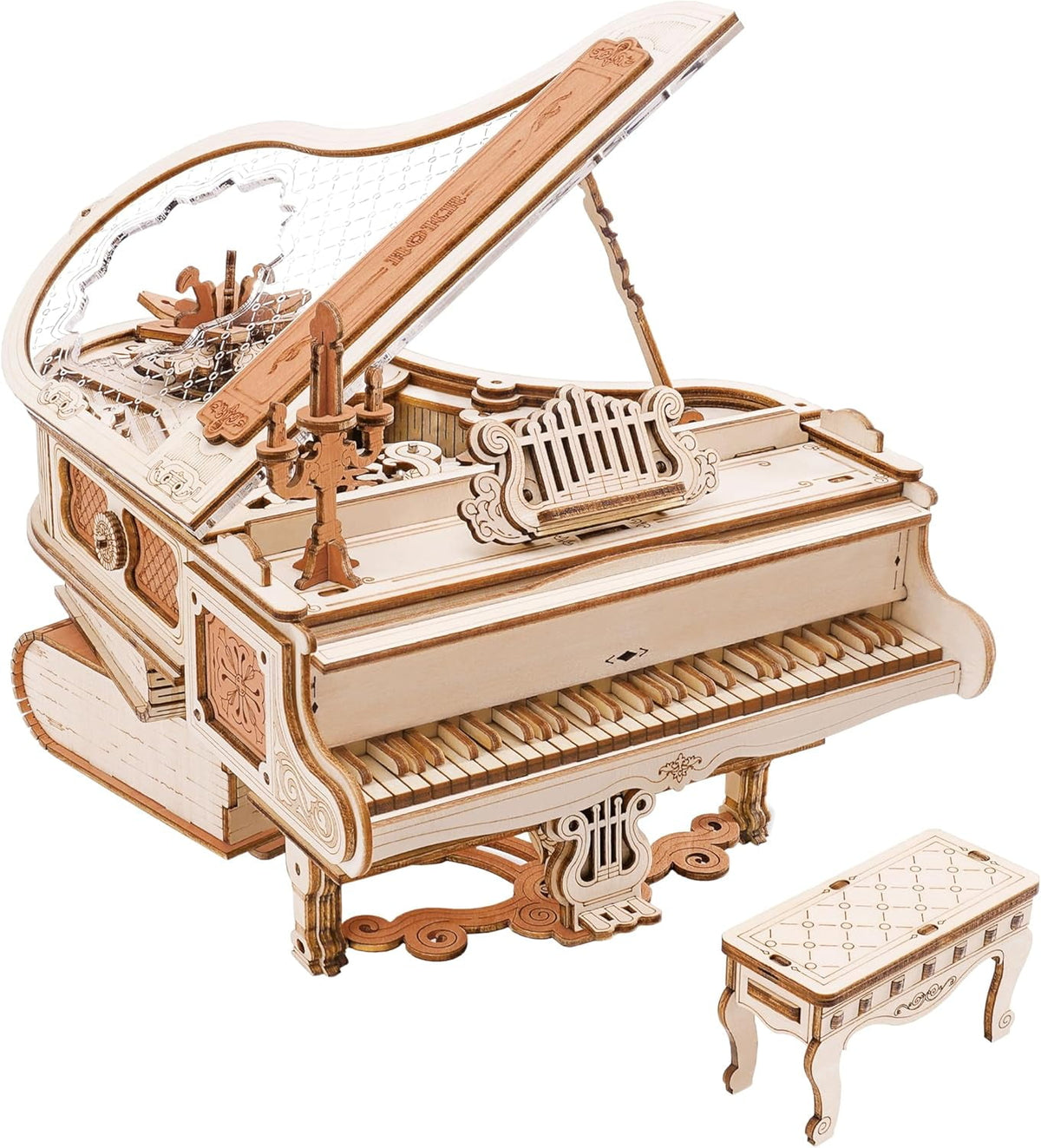 ROKR 3D Wooden Puzzles for Adults 223pcs Piano Model Kit 1:20 Scale Building Puzzles Wooden Music Box