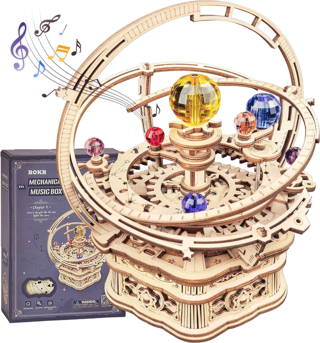 ROKR Wooden Puzzle - 84 Pieces 3D Mechanical Music Box Kit - Starry Night Series - Creative Gift for Kids