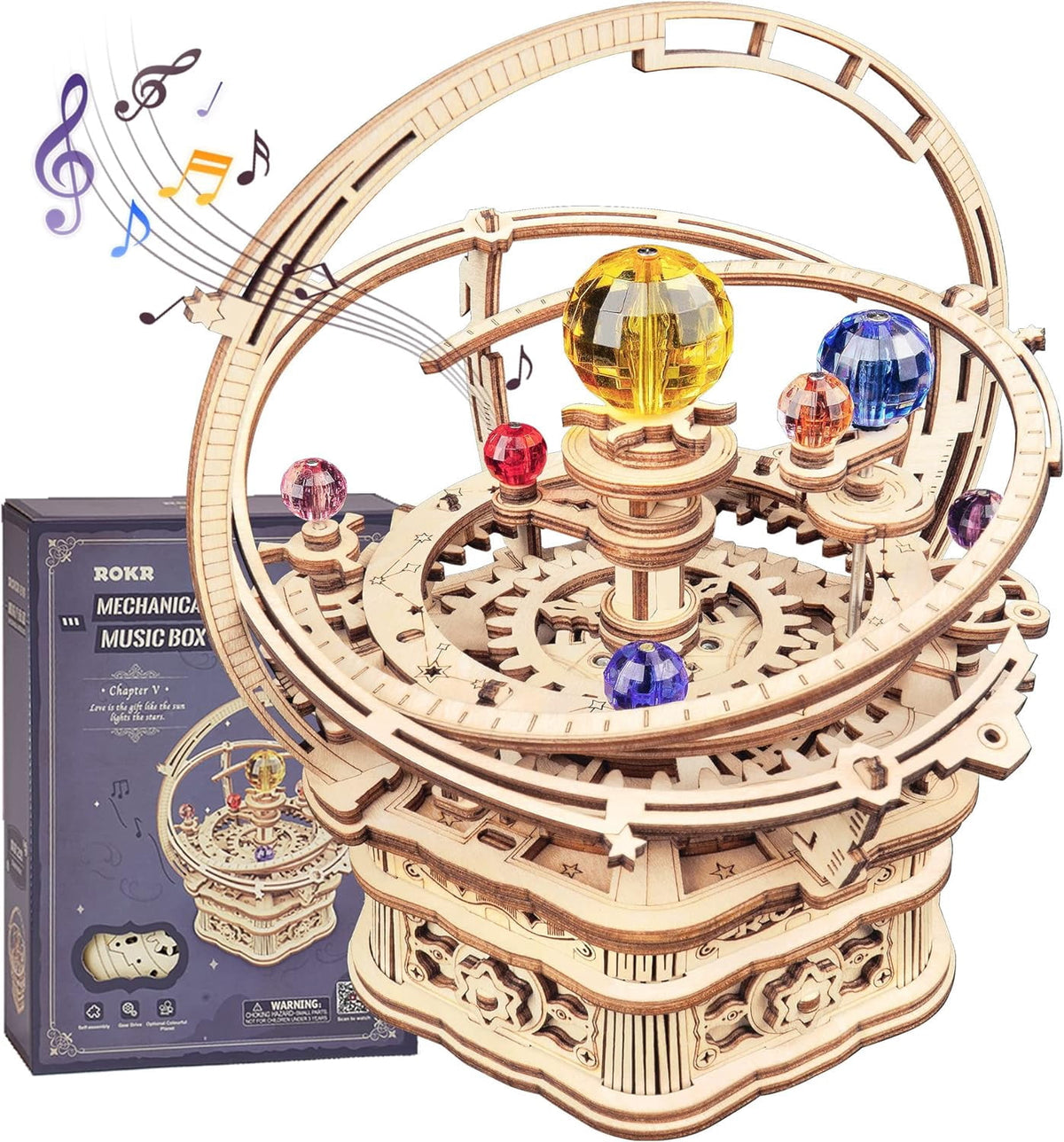 ROKR Wooden Puzzle - 84 Pieces 3D Mechanical Music Box Kit - Starry Night Series - Creative Gift for Kids