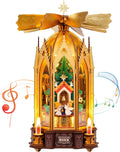 ROKR Blessed Christmas Pyramid, 3D Wooden Puzzle with Rotating Rotor and Candle Powered Movement, 263-Piece DIY Holiday Decor Model for Adults Xmas Gift
