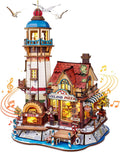 ROKR Chillbay Pizzeria DIY Music Box, Mechanical 3D Wooden Puzzle with Rotating Parts and LED Lights, Pizza Shop Model for Adults