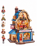 ROKR Happyduke Toys Moving Wooden 3D Puzzle Model Kit, 305-Piece Toy Shop Miniature House with Music Box, Warm LED Light for Adults and Teens