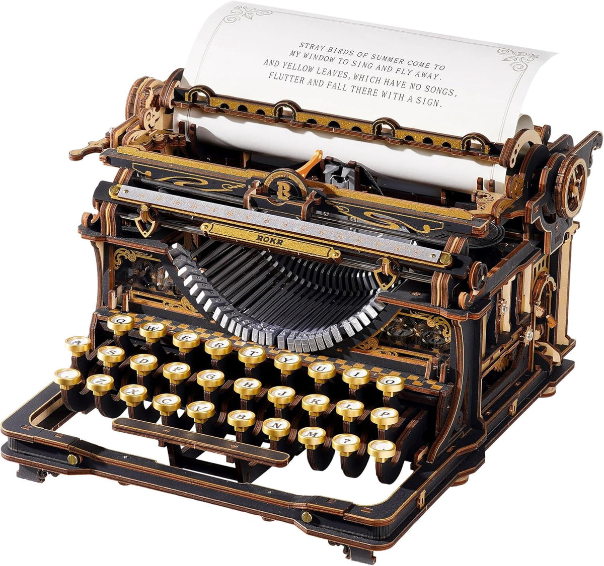 ROKR Mechanical Typewriter 3D Wooden Puzzle for Adults- Vintage Model Kit, No Glue, 324 PCS, (Classic Version)