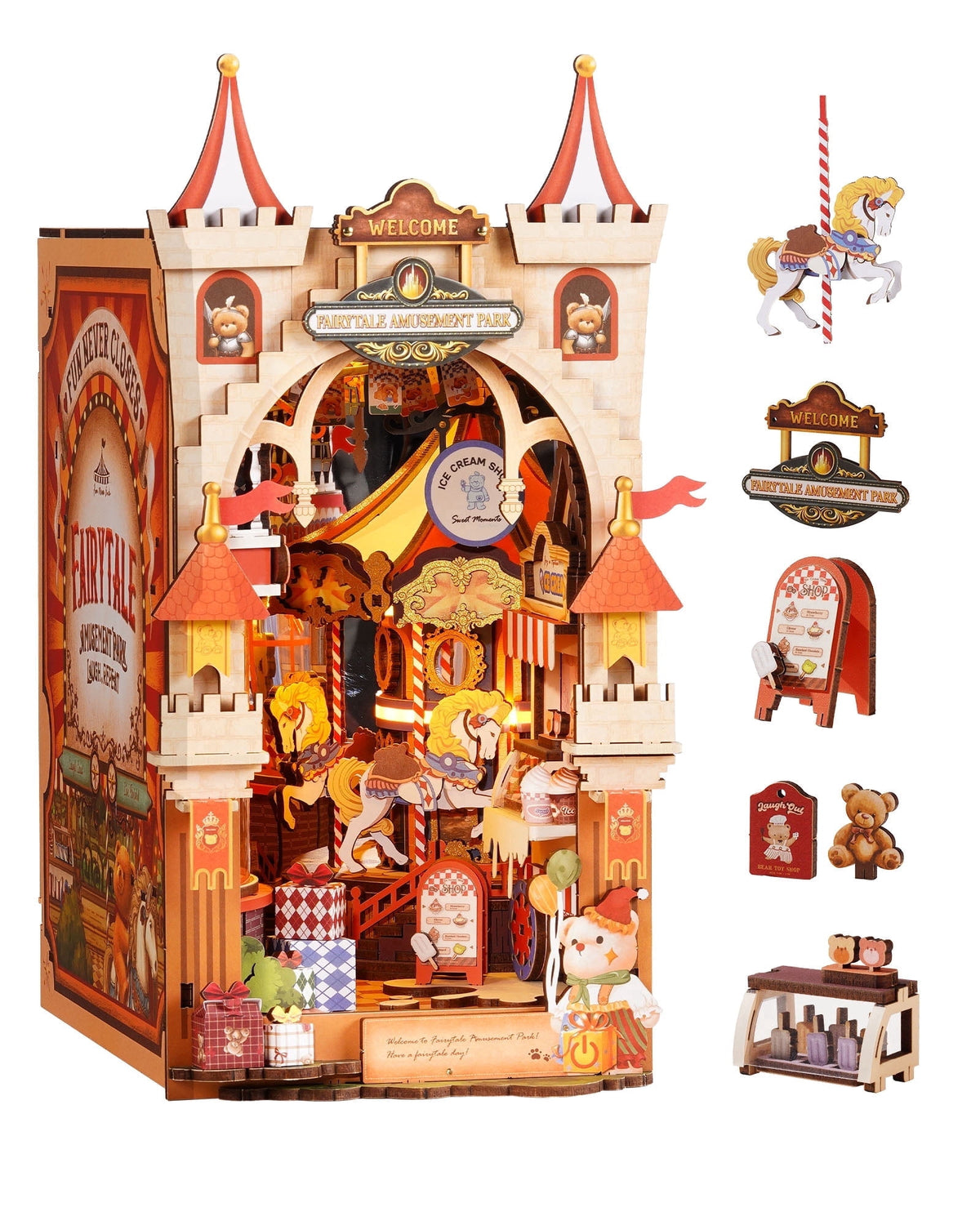 Robotime Fairytale Amusement Park Wooden 3D Puzzle, Diy Book Nook Building Kit for Adults, 257 Pieces