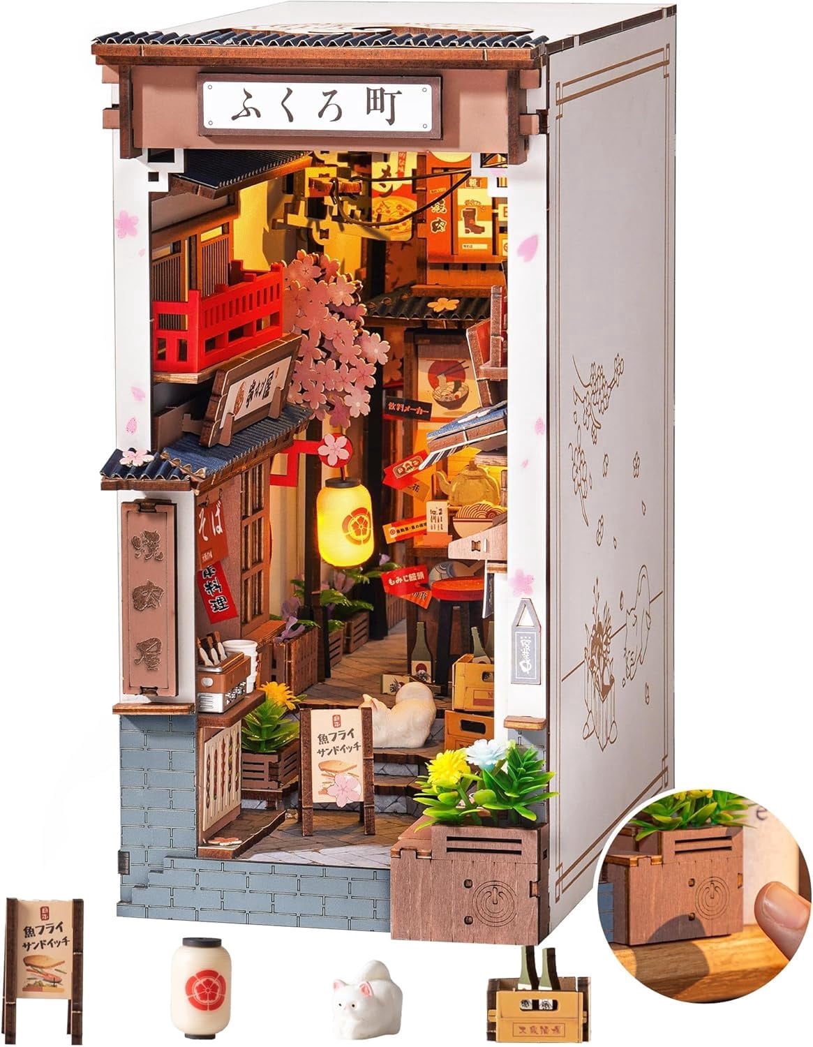 Robotime DIY Book Nook Kit Wooden 3D Puzzle Miniature House for Adults- Sakura Wine Alley