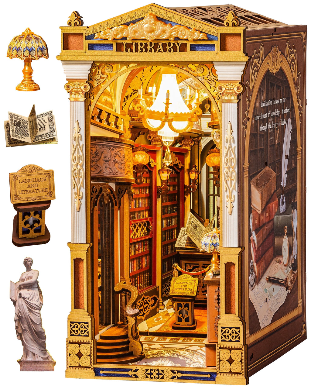 Robotime Library of Wonders Wood 3D Puzzle, Diy Book Nook Kit for Adults, 258 Pieces