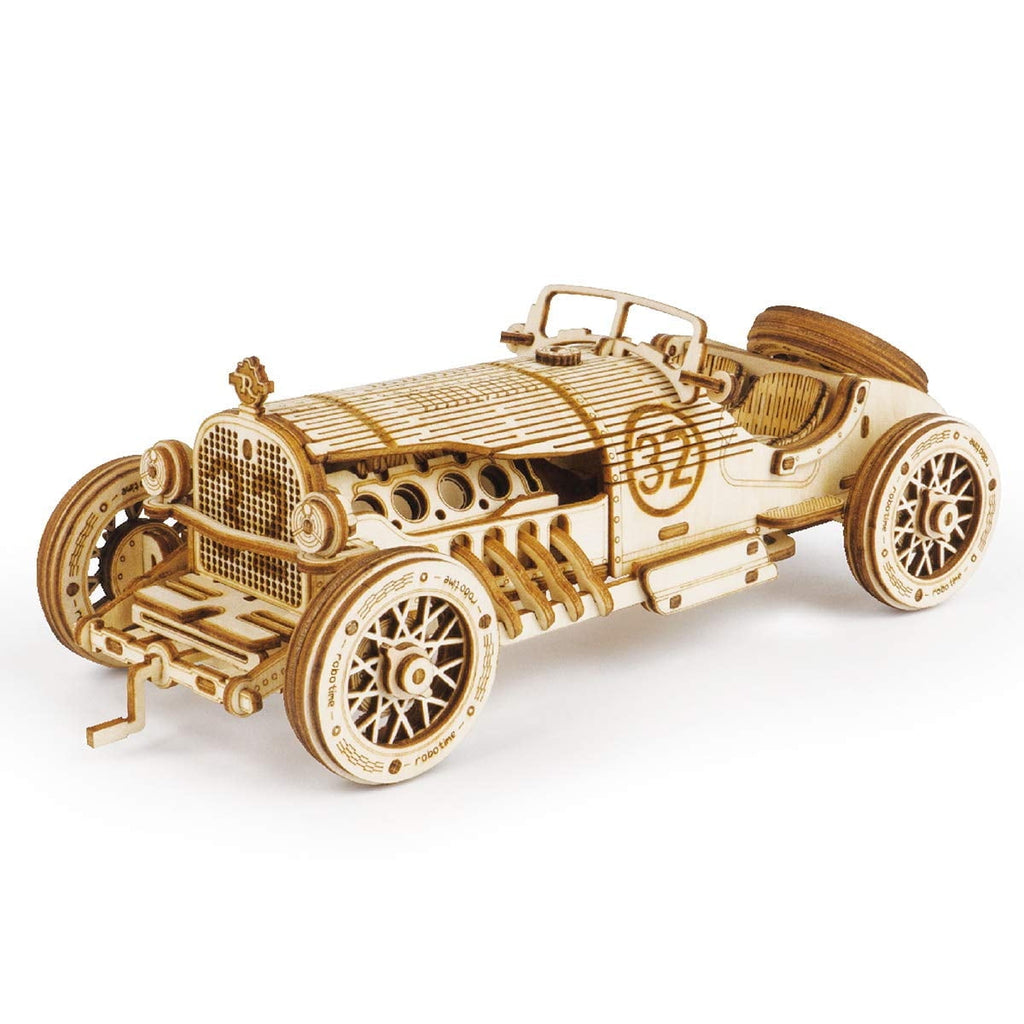 Robotime Grand Prix Car 3D Wooden Puzzle Mechanical 1:16 Scale Car Model Kits,Brain Teaser Puzzles Vehicle Building Kits