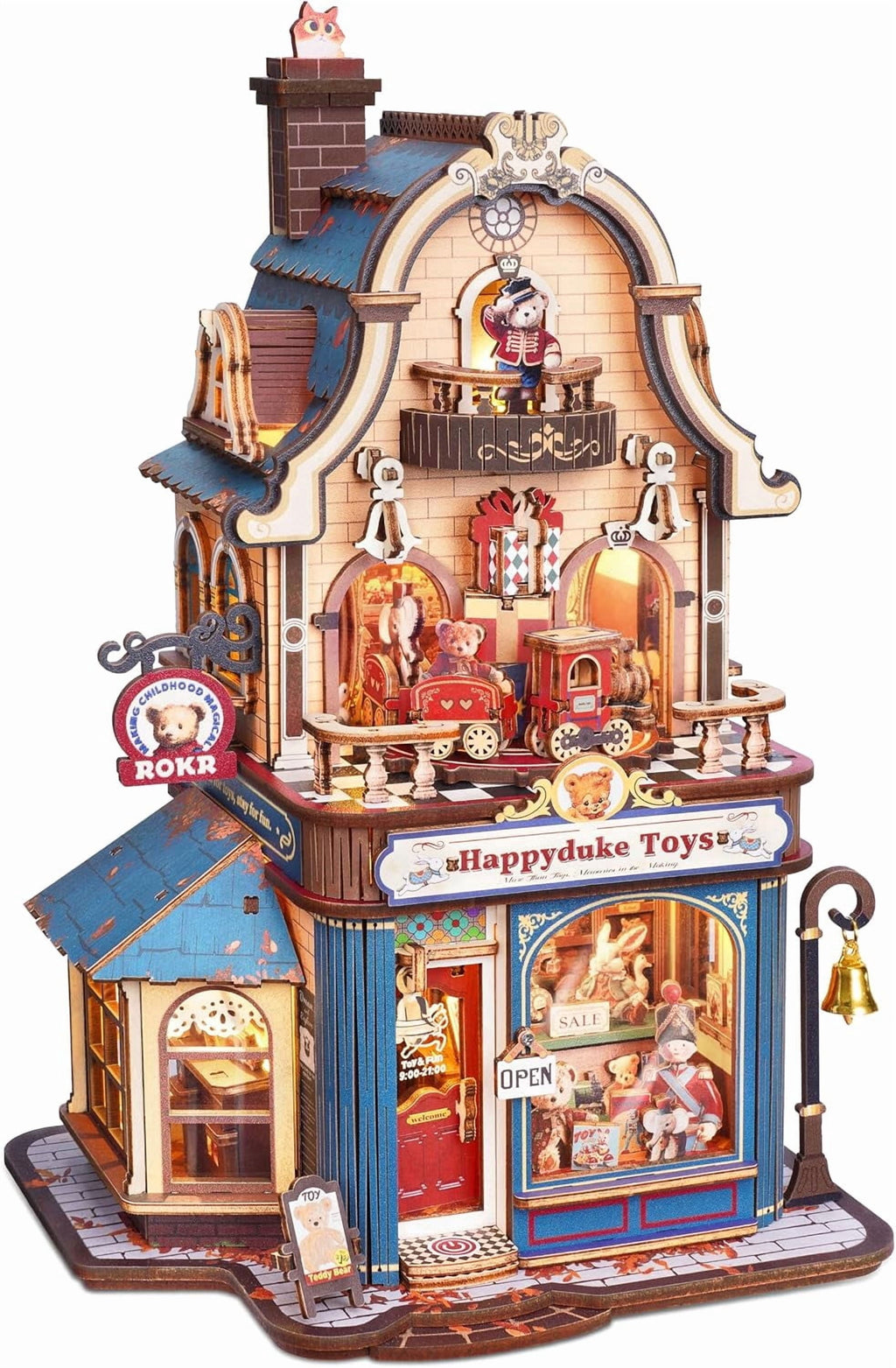Robotime Happyduke Toy Shop 3D Puzzles for Adults, Diy Wooden Model Kit with Led Light and Music