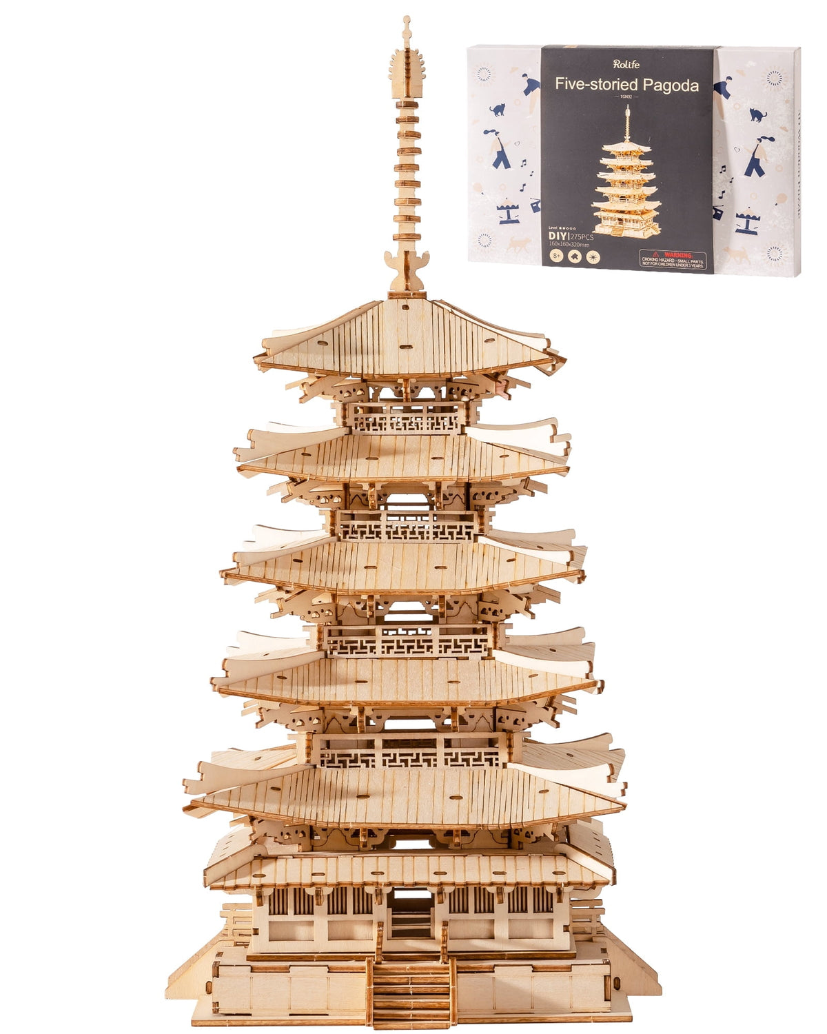 Robotime Wooden 3D Puzzle for Adult to Build, Five-storied Pagoda Model Building Kit, 275PCS DIY Puzzle Toys Craft Kits, Gifts for Kids Adults