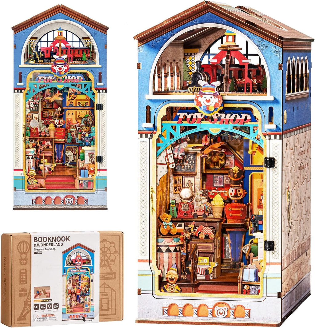 Rolife 380 Pieces Treasure Toy Shop DIY Book Nook Wooden 3D Puzzles with LED for Adults