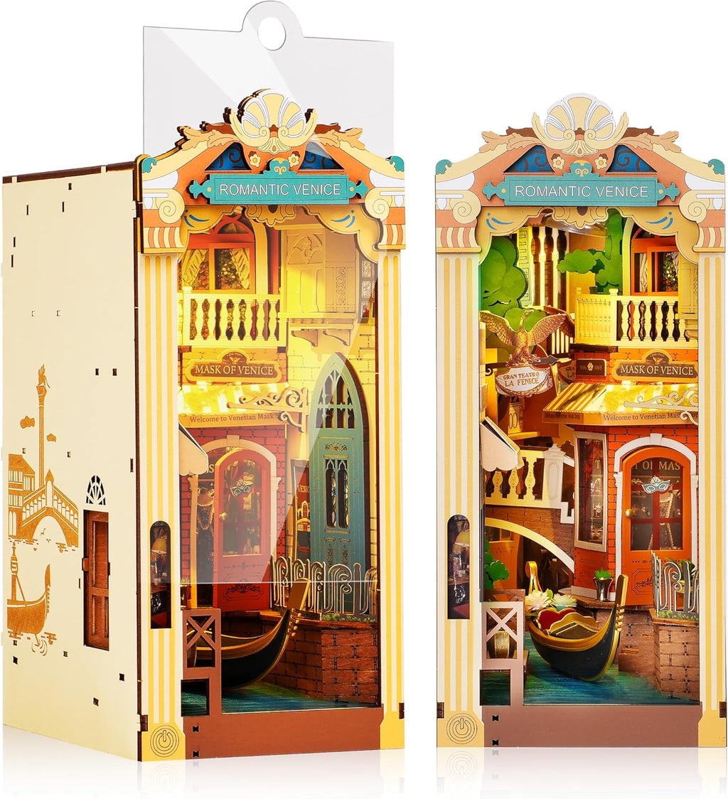 Rolife 3D Jigsaw Puzzle Wooden Model Building Kit Book Nook Romantic Venice Bookend Stand DIY Bookshelf Insert Decor Gift for Teen Adults