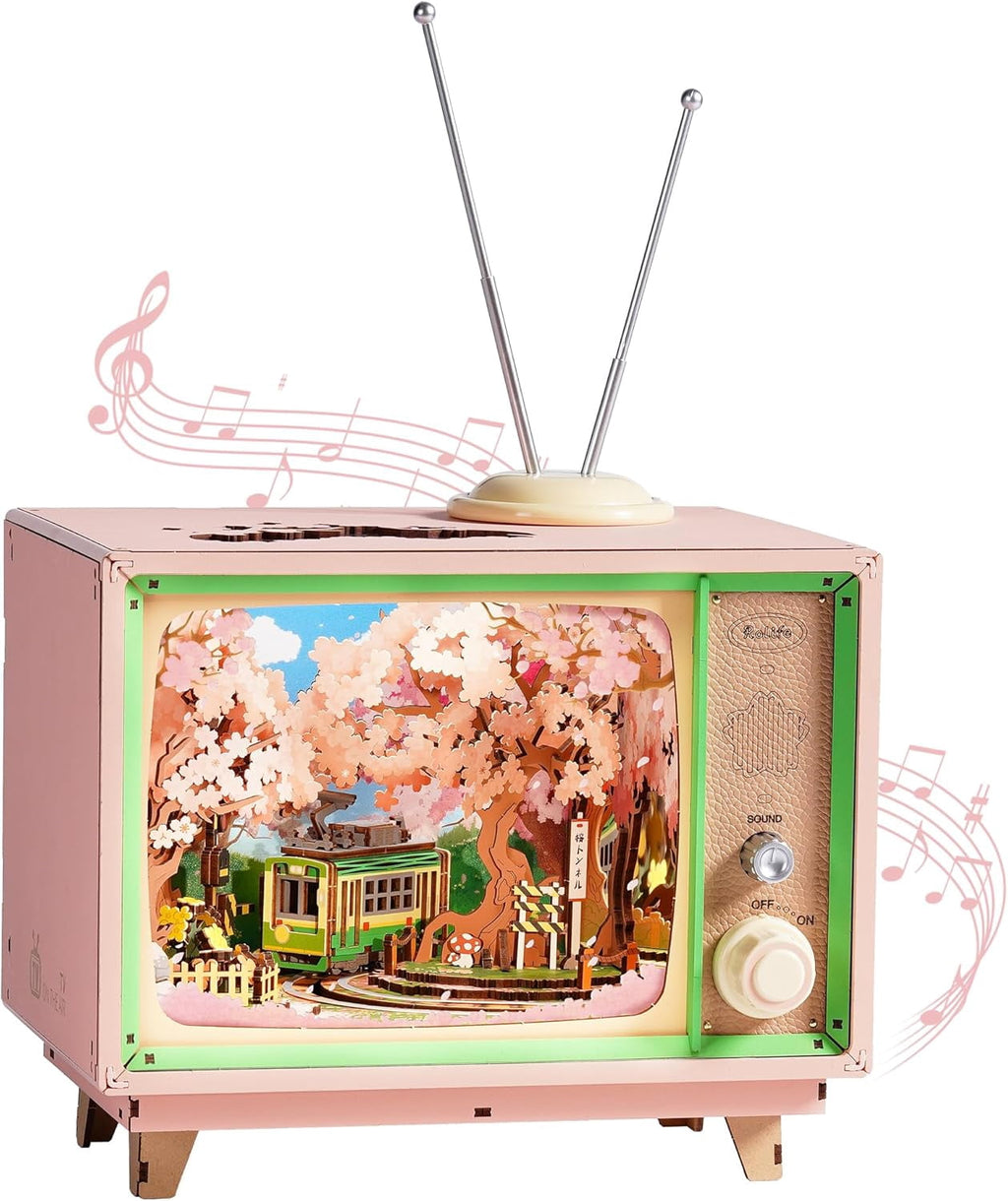 Rolife 3D Puzzle for Adults-Sakura Dreamy Tour, 3D Wooden Puzzles TV Music Box, DIY Creative Craft Kits Model Kits