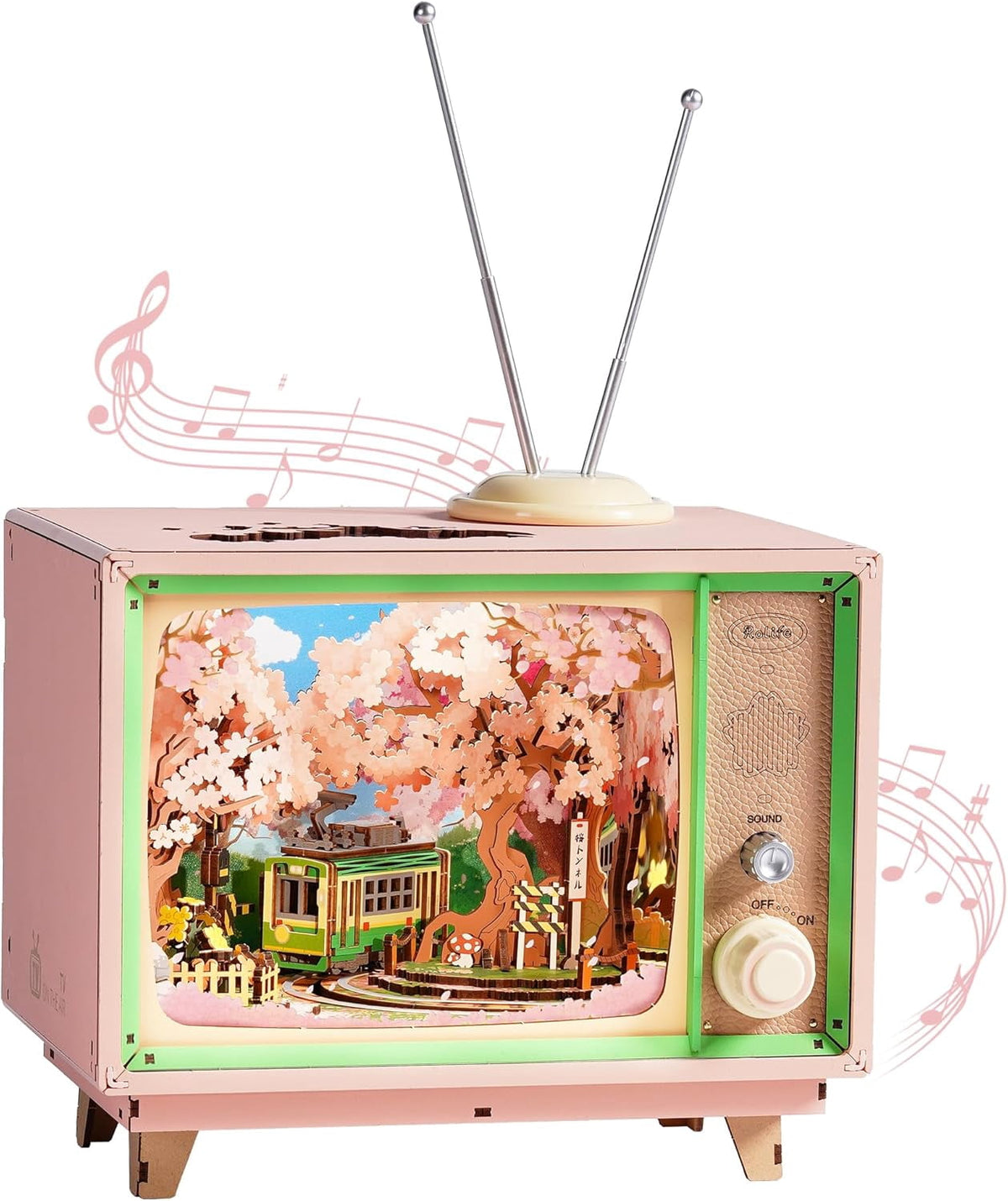 Rolife 3D Puzzle for Adults-Sakura Dreamy Tour, 3D Wooden Puzzles TV Music Box, DIY Creative Craft Kits Model Kits