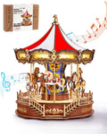 Rolife 3D Puzzles Music Box DIY, Classic Carousel Dreamer, Wooden Building Model Kits Xmas Birthday Gift for Kids Girls Adults
