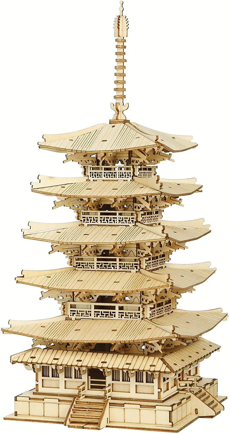 Rolife 3D Puzzles Wooden Model Kits DIY Five-Storied Pagoda Mechancial Building Construction Creative Jigsaw Craft Kits Best Gift for Teens