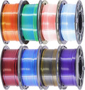Silk PLA 2 Color in 1 Coextrusion 3D Printer Filament Bundle: White/Red, White/Blue, Blue/Purple, Lime GreenBlue, RedGold, RedBlack, GoldBlack, PurpleBlack, 2Kg Dual Color Silk PLA, 250g x 8