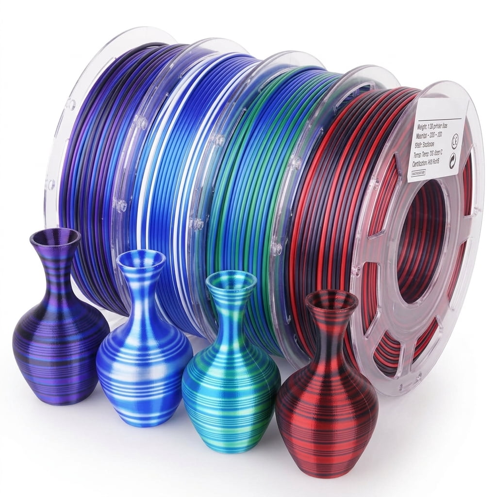 Silk PLA 3D Printer Filament Bundle, 1.75mm, Multicolor Gradient Rainbow, 4 Spools