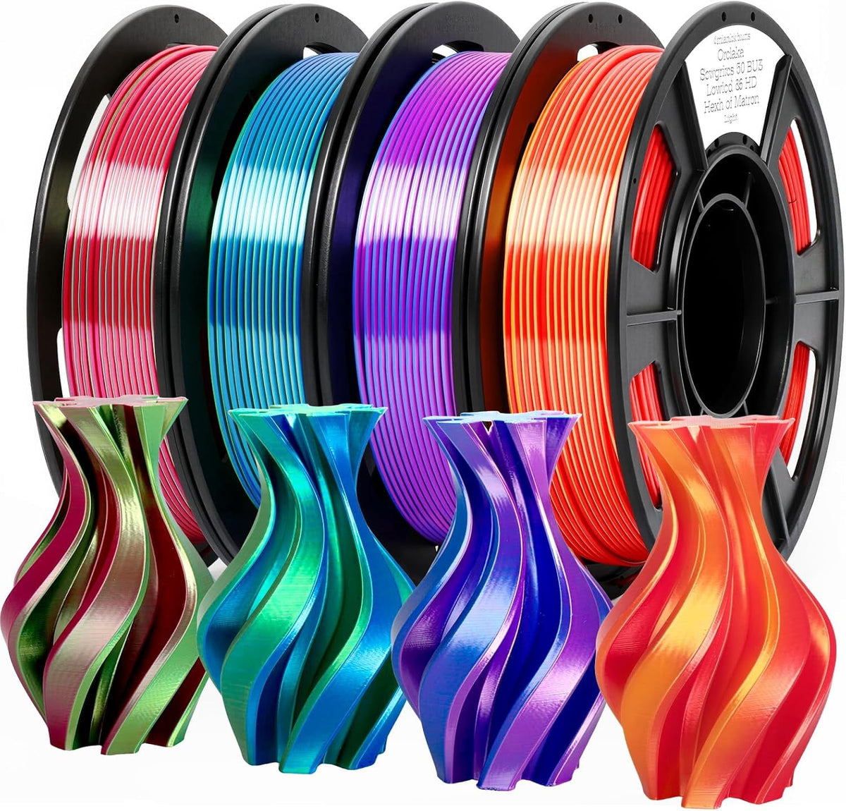 Silk PLA 3D Printer Filament Bundle, Dual Color, 4 x 250g