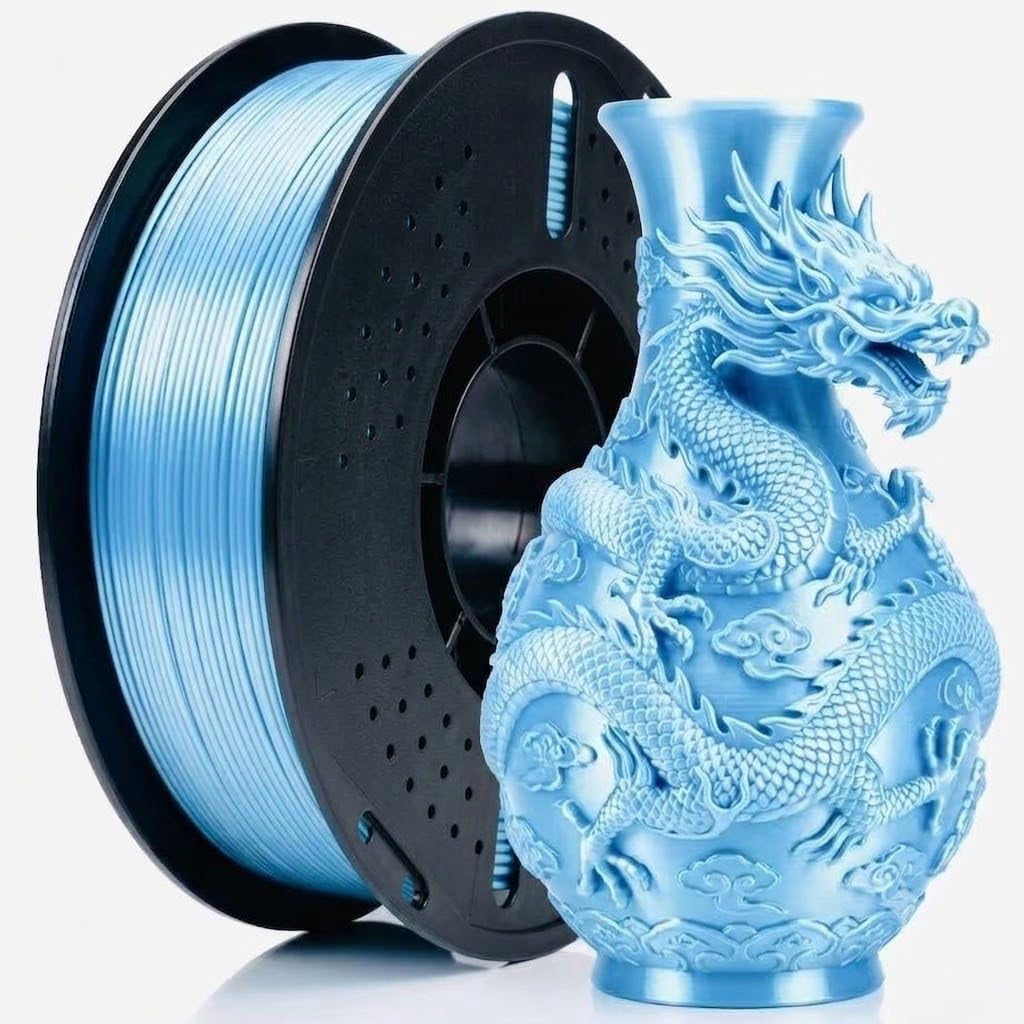 Silk PLA 3D Printing Filament 1.75mm 3D Printing Filament 1KG, Dimensional Accuracy ±0.03mm, Compatible with Most FDM 3D Printers, Blue