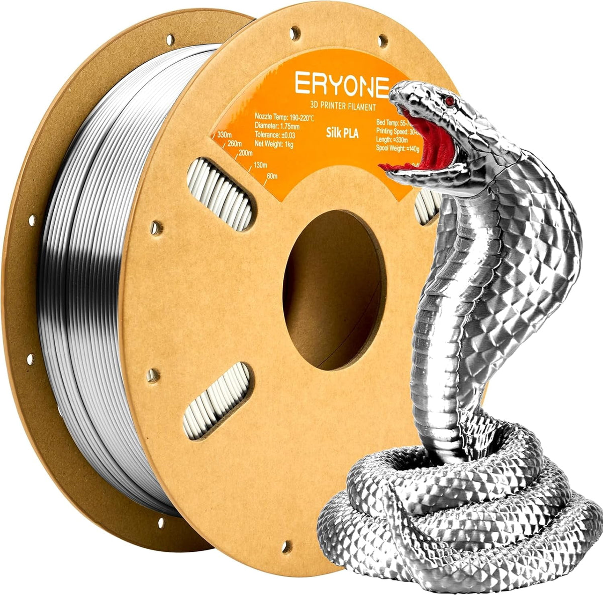 Silk PLA Filament for 3D Printer 1.75mm +/- 0.03mm Shiny 1kg (2.1lbs)/Spool Silver