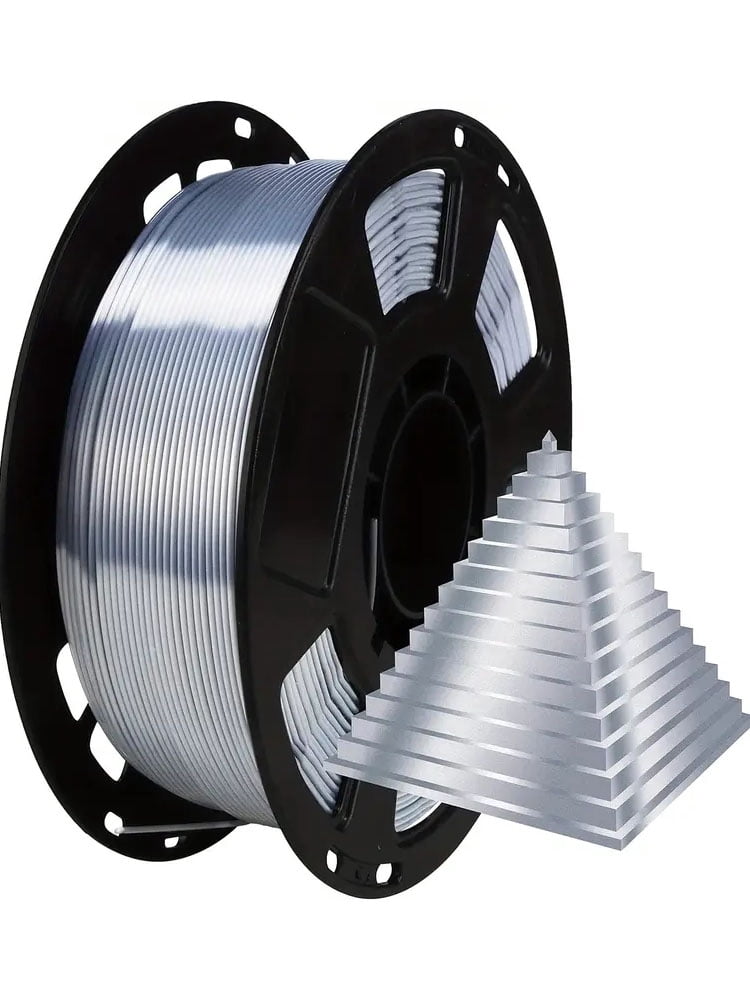 Silk Silver PLA Filament 1.75mm 3D Printer Filament with Shiny Surface, Shiny Metallic PLA Silk Filament 250g Spool 3D Printing Filament.
