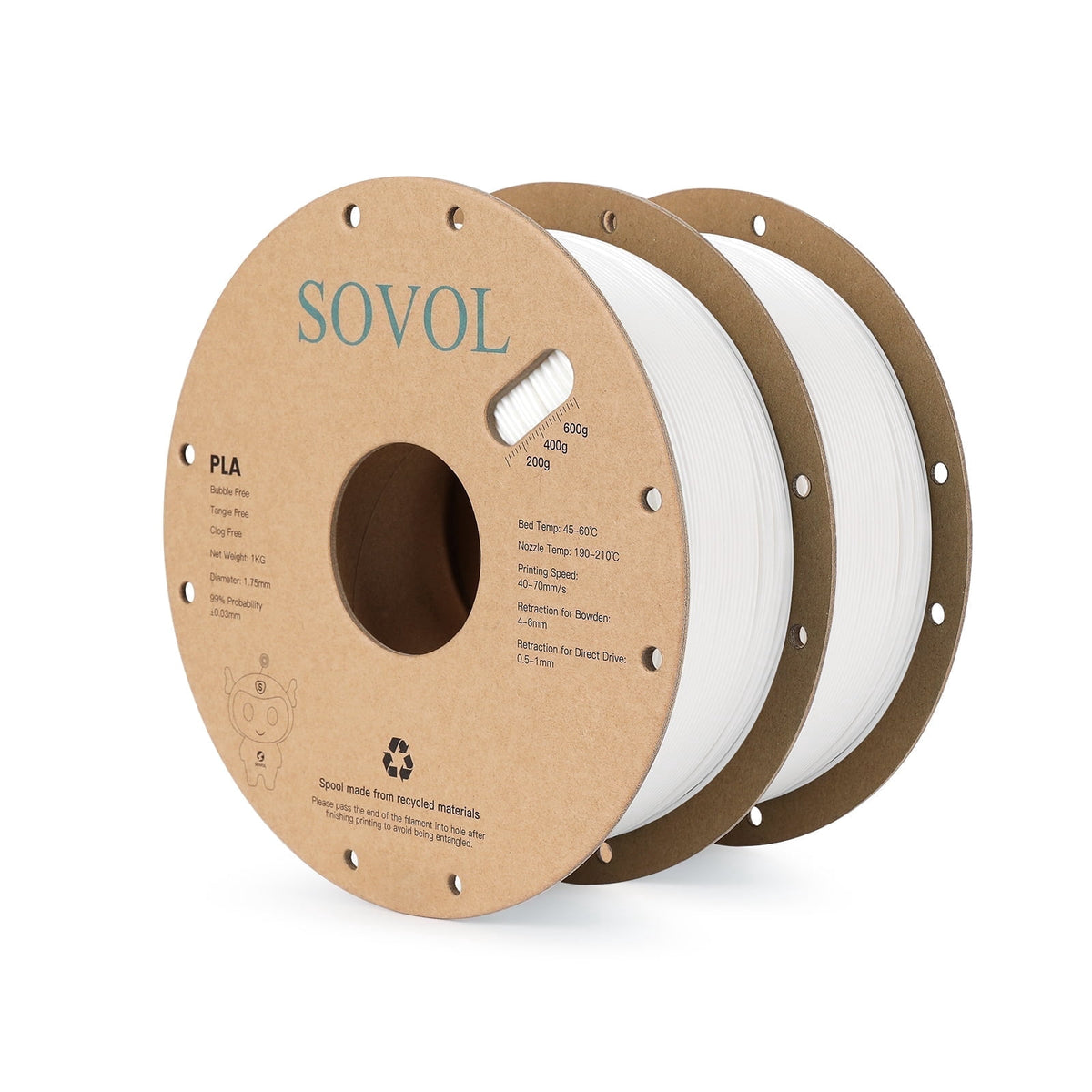 Sovol 3D Printer PLA Filament 1.75mm Spool Printing Materials, Wiring Tightness, Dimensional Accuracy (Black*1 White*1)