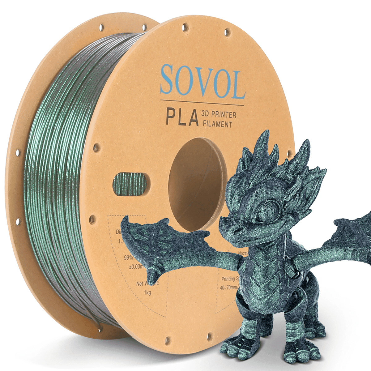 Sovol Silk PLA Filament with Blue Glitter 1kg 1.75mm, Color Changeable 3D Printer Filament 2.2lbs, Chameleon Shiny PLA Material +/-0.03mm, Shimmering 3D Printing Filament, Galaxy Blue
