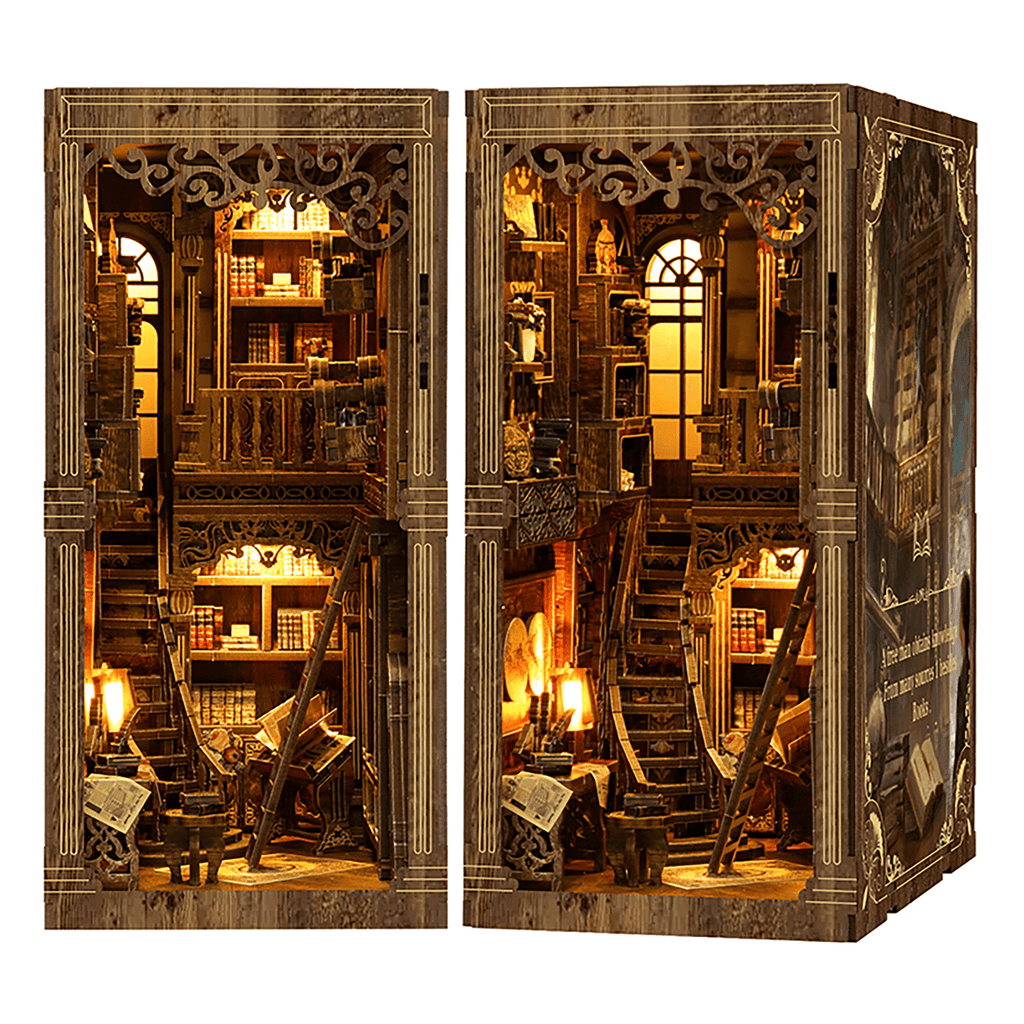 Strucwood DIY Book Nook Kit Ancient Book Wooden Puzzles with LED Dust Cover,3D Crafts Hobbies,Gifts for Adults（BV02-008）