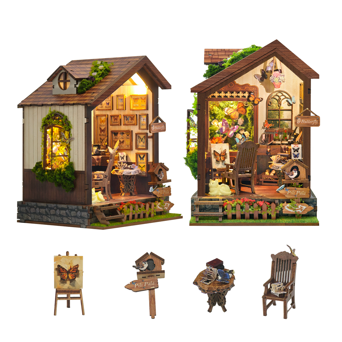 Strucwood DIY Book Nook Kit Butterfly House Wooden Puzzles with LED Dust Cover,3D Crafts Hobbies,Gifts for Adults Teen Christmas (SQ-60)