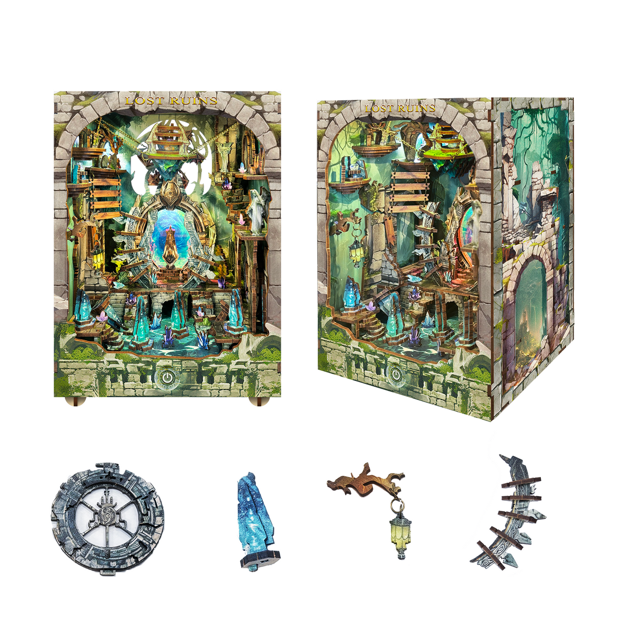 Strucwood DIY Book Nook Kit Lost Ruins Wooden Puzzles with LED Dust Cover,3D Crafts Hobbies Gifts for Adults（SQ-30）