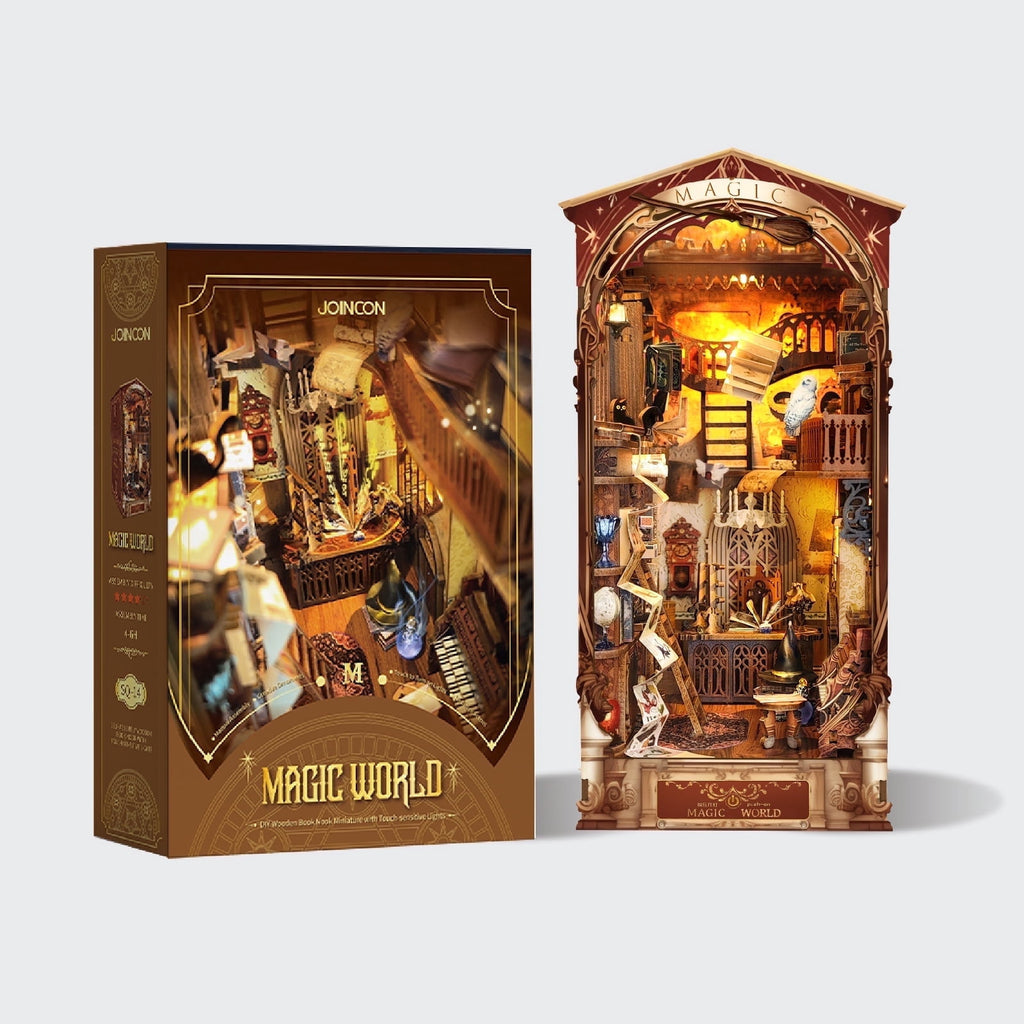 Strucwood DIY Book Nook Kit Magic World Wooden Puzzles with LED Dust Cover,3D Crafts Hobbies Gifts for Handicraft Enthusiasts（SQ-14）