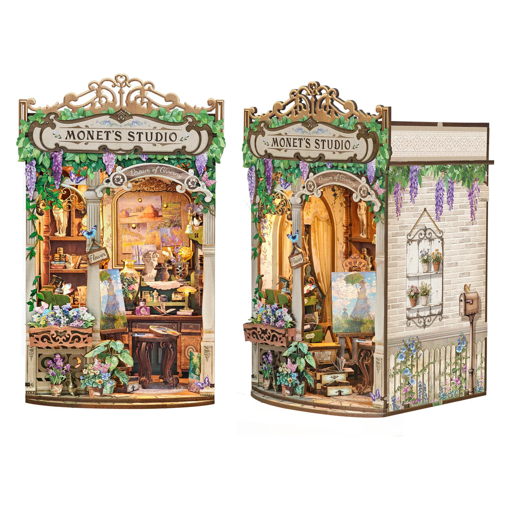 Strucwood DIY Book Nook Kit Monet's Impression Wooden Puzzles with LED Dust Cover,3D Crafts Hobbies Gifts for Adults（SQ-81）