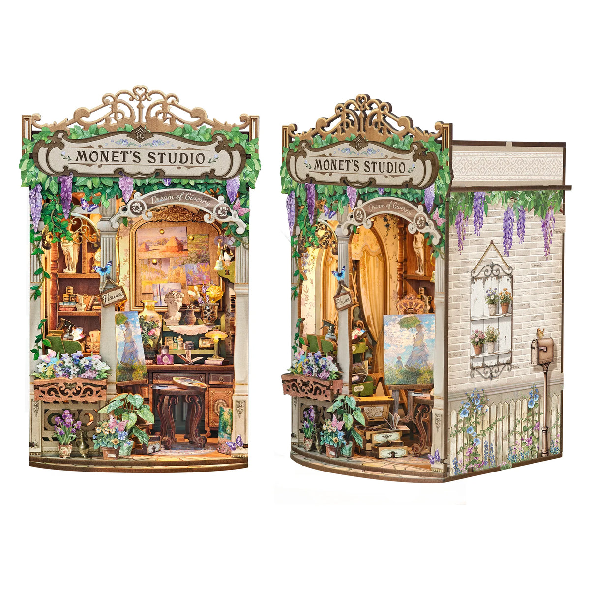 Strucwood DIY Book Nook Kit Monet's Impression Wooden Puzzles with LED Dust Cover,3D Crafts Hobbies Gifts for Adults（SQ-81）
