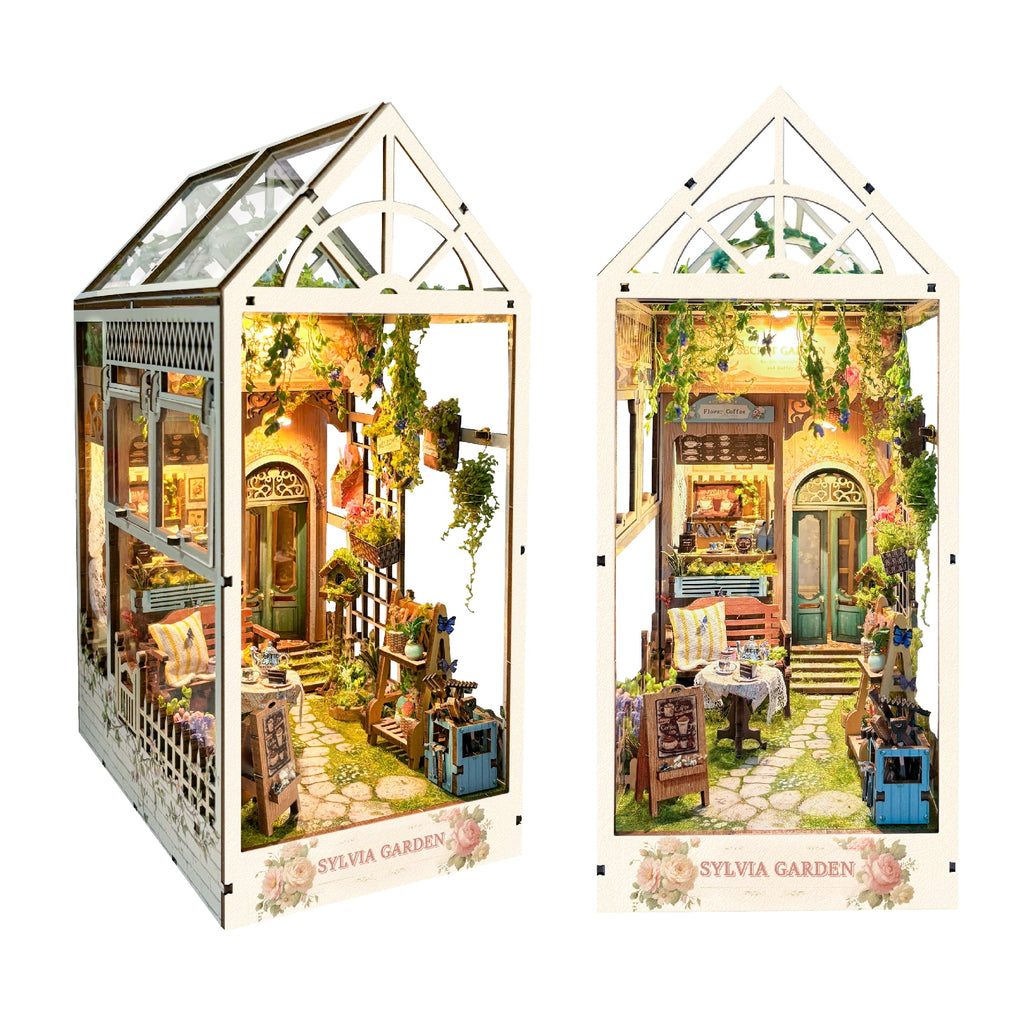 Strucwood DIY Book Nook Kit Sylvia Garden Wooden Puzzles with LED Dust Cover,3D Crafts Hobbies Gifts for Adults(SQ-22)