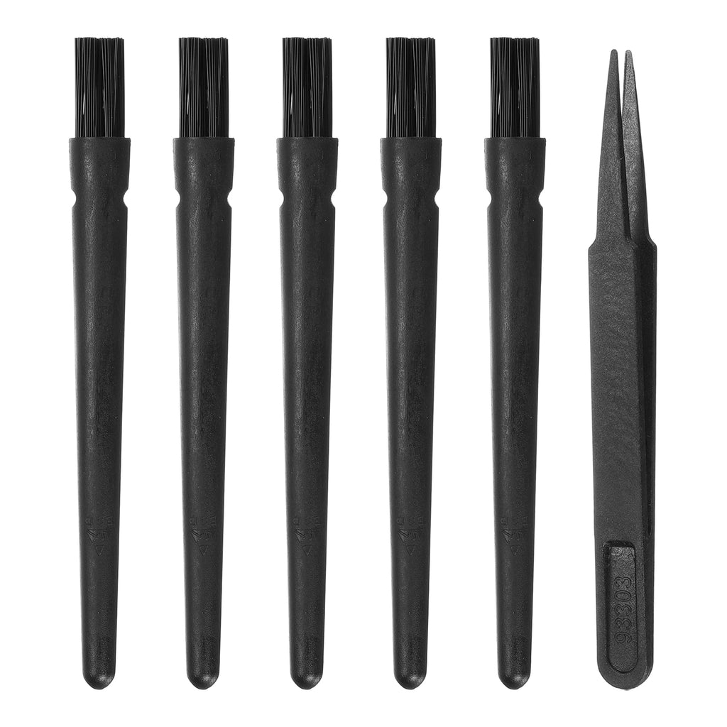Uxcell ESD Brush, 5Pcs Electronic Cleaning Brush Set with Tweezers Anti Static Cleaning Tools Plastic Pen-Shaped Nylon for PCB Computer Keyboard Camera 3D Printers, 18x11mm Bristles