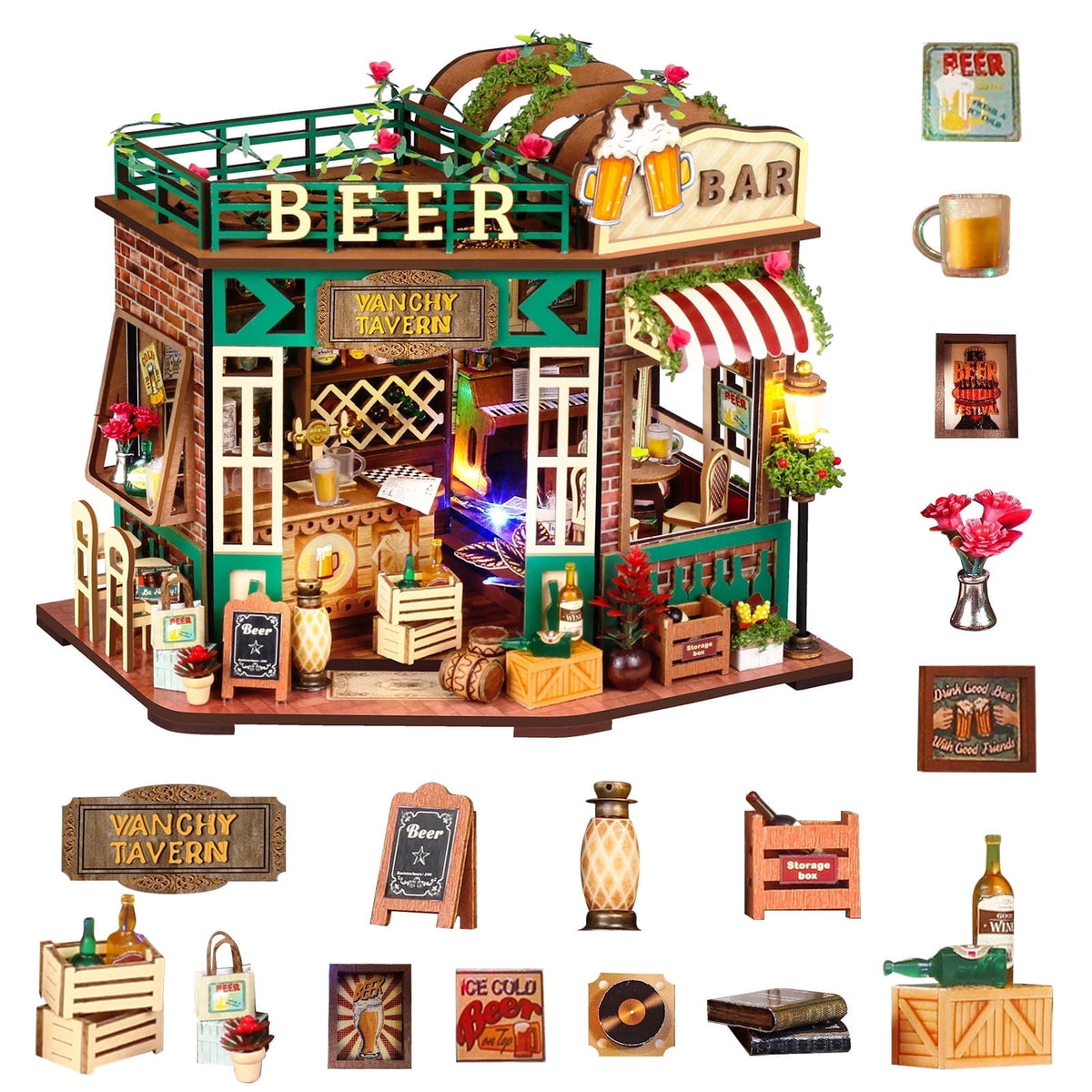 WLBES 3D Wooden Puzzle Book Nook Kit for Adults, DIY Miniature Tavern House Model Kit, Cute Book Nooks for Bookshelf, Home Decor Craft Hobby