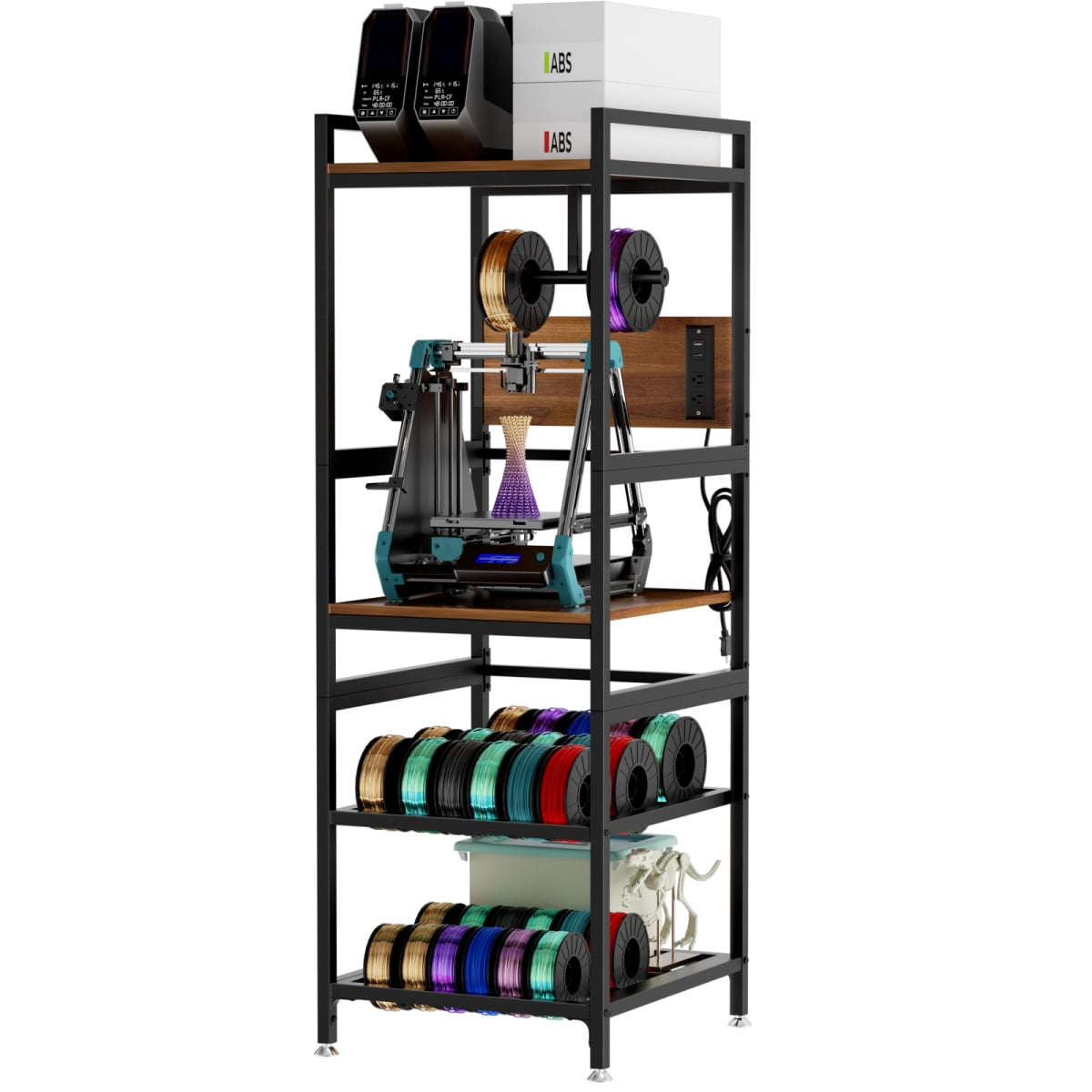 YANGXUN 3D Printer Stand with Filament Storage Built in Power Panel Open Frame Heavy Duty Metal Workstation for Home and Office