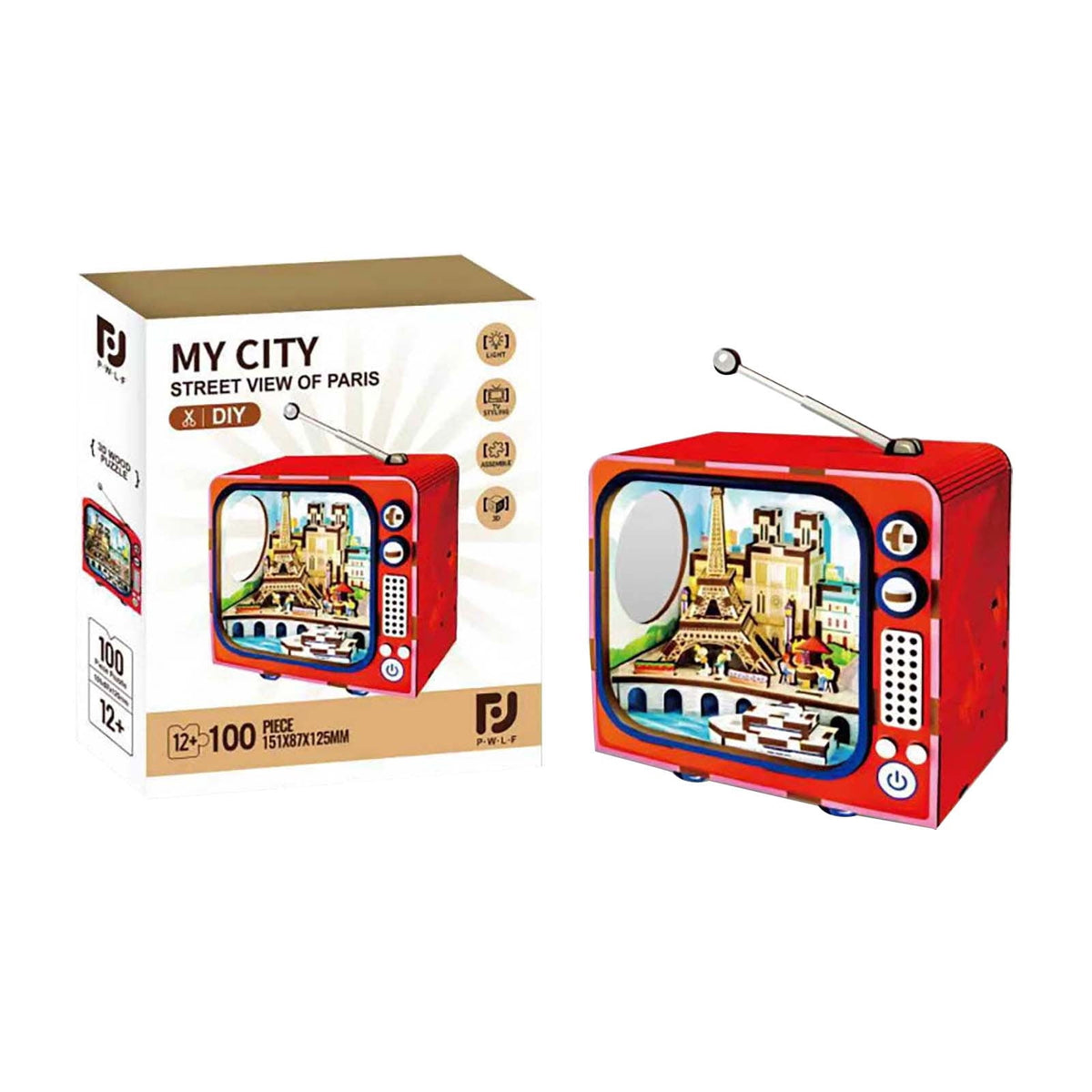 Yardvibe CityVision 3D Wooden Building Puzzle, TV-Shaped 3D Wooden Puzzle with LED Lights & Street View Inside, DIY Craft Model Kit for Adults, Elegant Home Decor & Creative Gift (Japan)