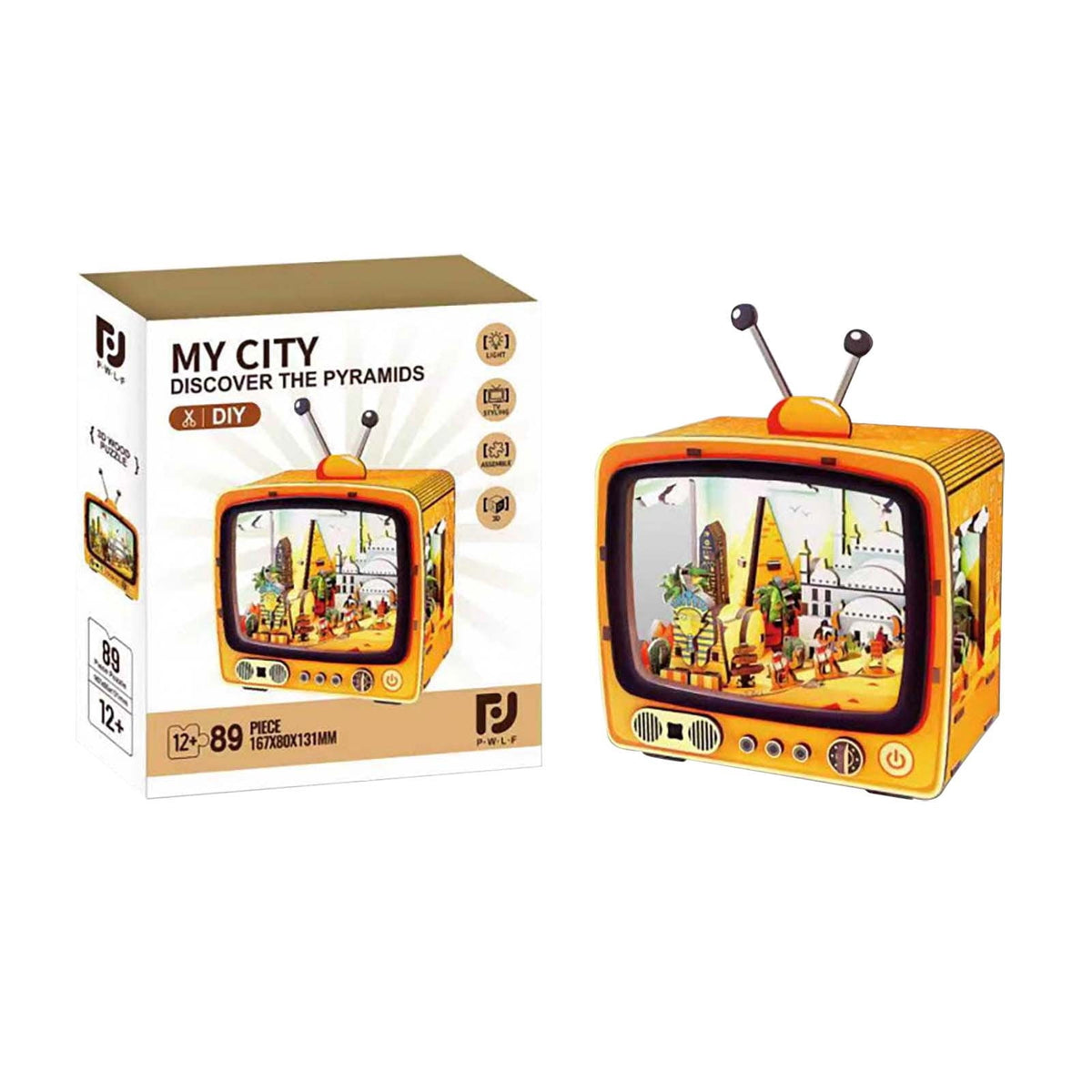 Yardvibe CityVision 3D Wooden Building Puzzle, TV-Shaped 3D Wooden Puzzle with LED Lights & Street View Inside, DIY Craft Model Kit for Adults, Elegant Home Decor & Creative Gift (Japan)